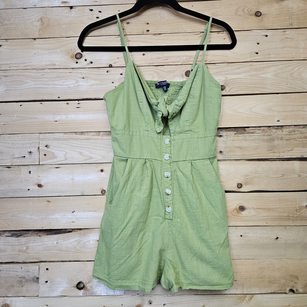 Love Clothing Los‎ Angeles Sage Green Tie Front Cotton Romper XS UR5678-JX02